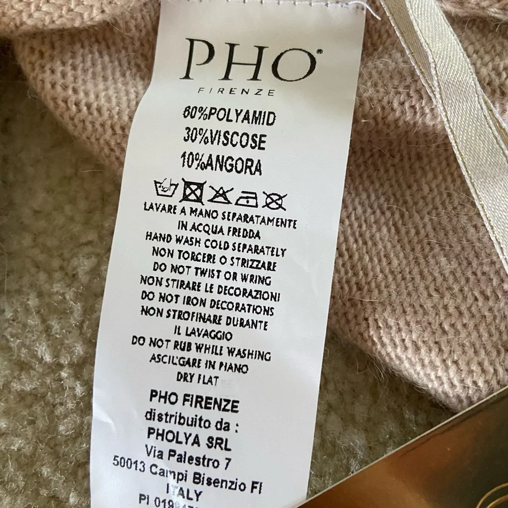 PHO Firenze  Beige Knit Scarf with Pearl and rhinestone Accents, Angora blend